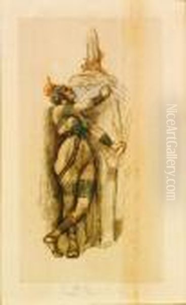 Femme Et Statue Oil Painting by Felicien Rops