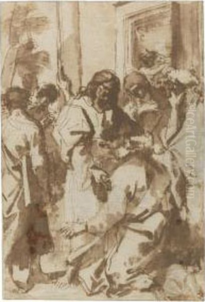 Christ Giving The Keys To Saint Peter Oil Painting by Salvator Rosa