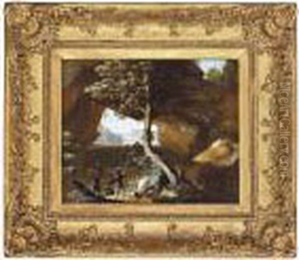 A Rocky Wooded Landscape With Soldiers By A Waterfall Oil Painting by Salvator Rosa