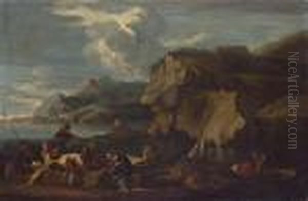 Coastal Landscape With Fishermen Oil Painting by Salvator Rosa