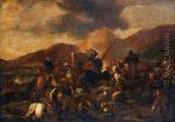 Equestrian Battle Oil Painting by Salvator Rosa