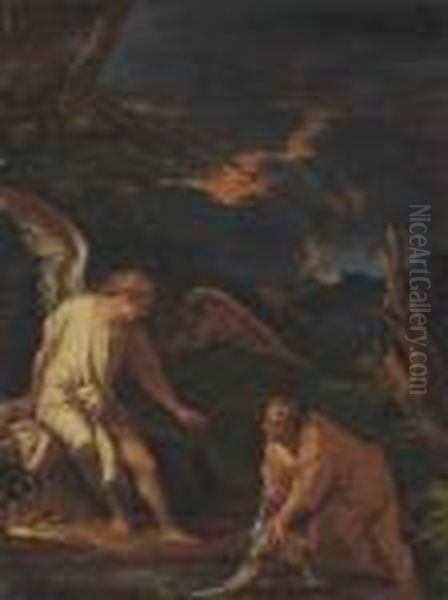 Tobias And The Angel Oil Painting by Salvator Rosa