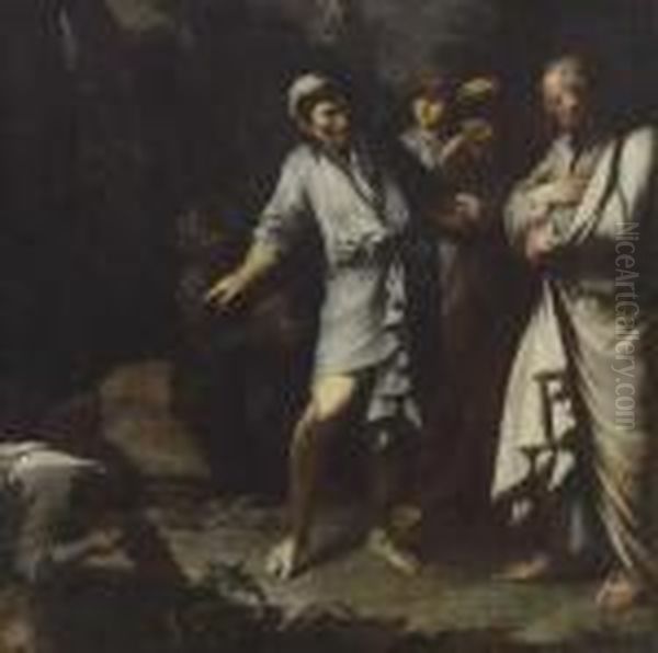 Diogenes Wirft Die Trinkschale Weg Oil Painting by Salvator Rosa