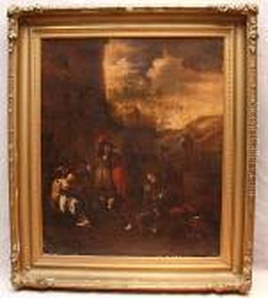 Figures In A Landscape Oil Painting by Salvator Rosa