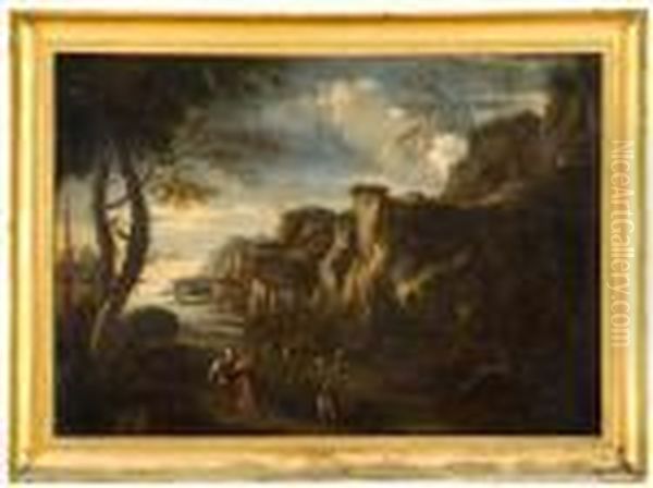 Paesaggio Fantastico Con Soldati Oil Painting by Salvator Rosa