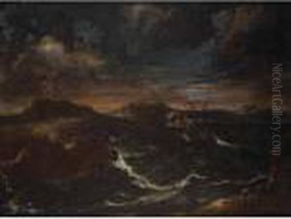 Stormy Seascape Oil Painting by Salvator Rosa