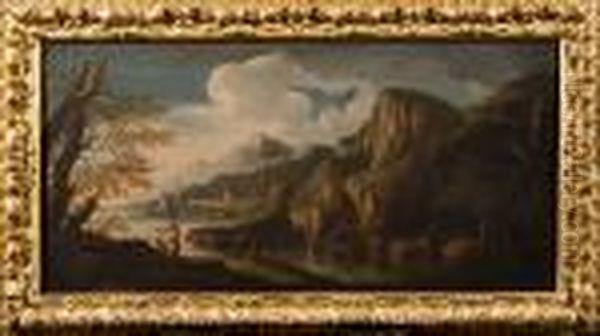 Rocky Cove With Figures, Boats And Ruins Oil Painting by Salvator Rosa