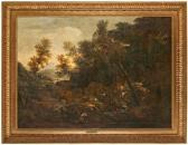 Hans Krets, Italiserande Landskap Med Petrus Martyrium Oil Painting by Salvator Rosa