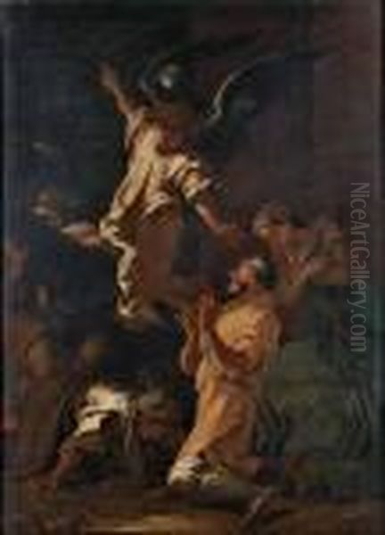 L'angelo Lascia La Casa Di Tobia Oil Painting by Salvator Rosa