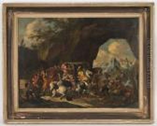 A 
Turbulent Scene Of Thieves Looting Oil Painting by Salvator Rosa