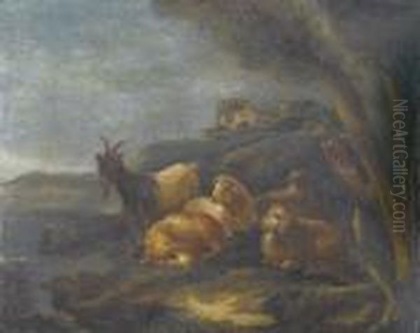 Bukolische Landschaft Mit Schafen Und Ziege Oil Painting by Salvator Rosa