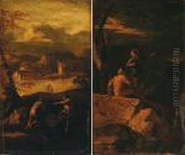 Paesaggio Di Rocce Con Figure Oil Painting by Salvator Rosa