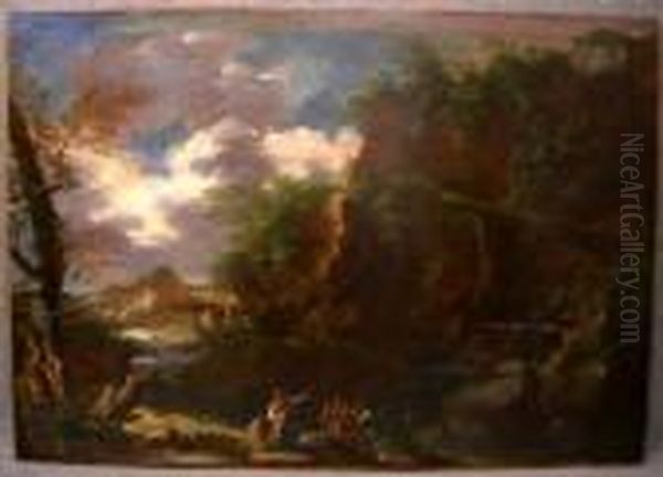 Paesaggio Con Raffigurazione Del Mito Di Latona Oil Painting by Salvator Rosa