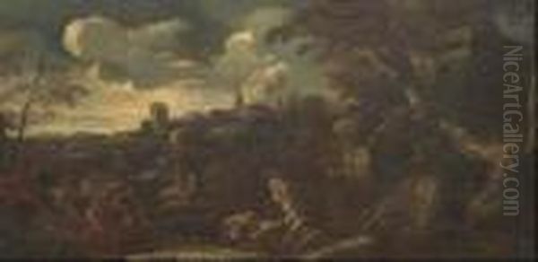 Paesaggio Con Scena Storica Oil Painting by Salvator Rosa