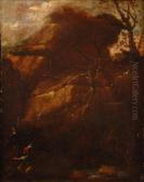 Paesaggio Con Due Guerrieri Oil Painting by Salvator Rosa