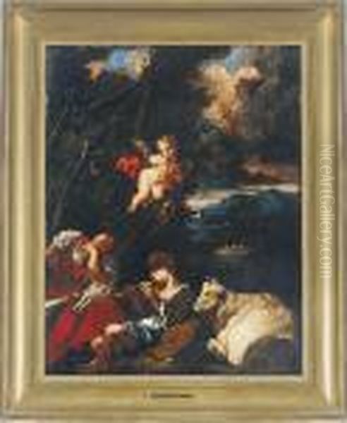 A Shepherd And Shepherdess In A Pastoral Landscape Oil Painting by Salvator Rosa