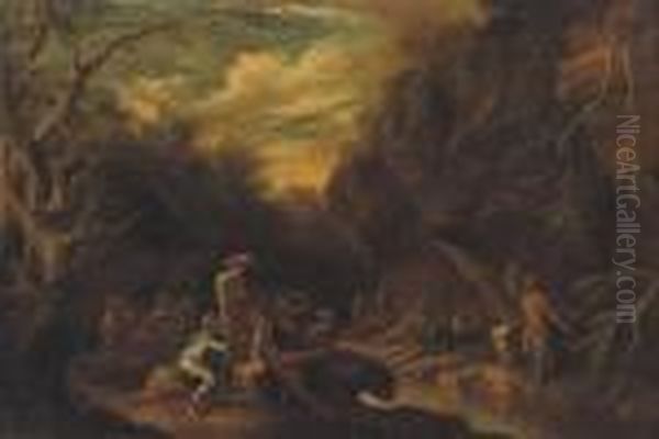 Saint John The Baptist Preaching In The Wilderness Oil Painting by Salvator Rosa