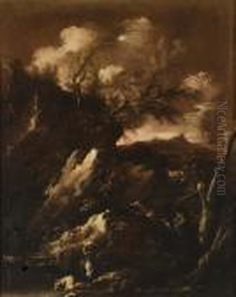 Paesaggio Con Lavandaie Oil Painting by Salvator Rosa