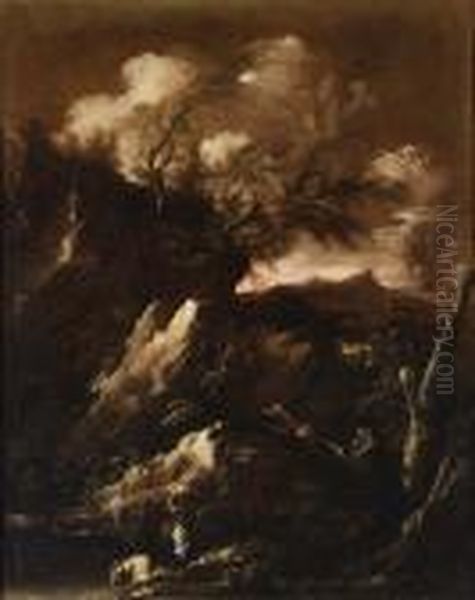 Paesaggio Con Lavandaie Oil Painting by Salvator Rosa