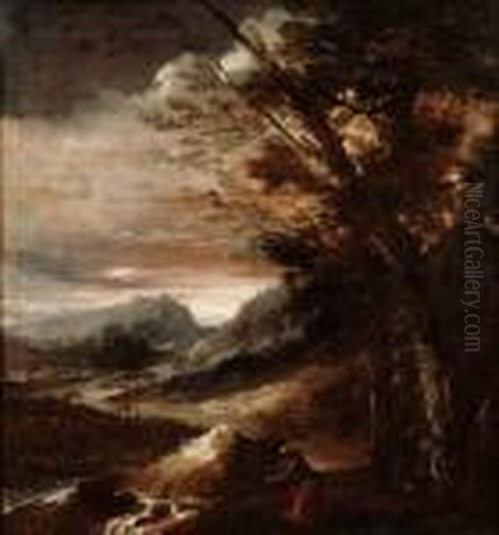 Paesaggio Con San Girolamo Oil Painting by Salvator Rosa