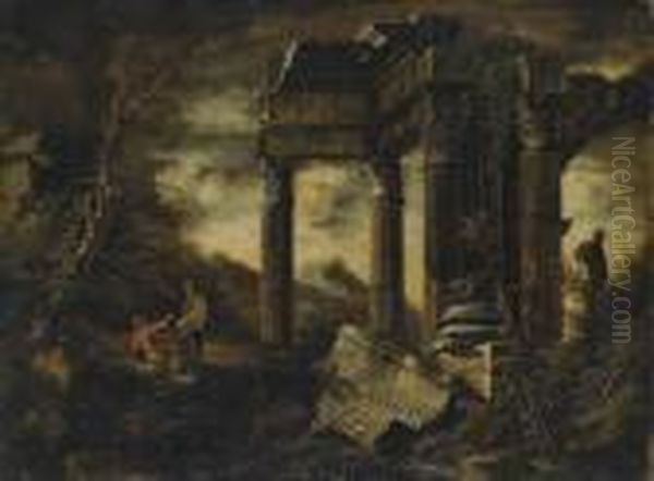 Filosofi Tra Rovine Classiche Oil Painting by Salvator Rosa