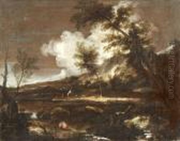 Paysage Anime Avec Cours D'eau Oil Painting by Salvator Rosa