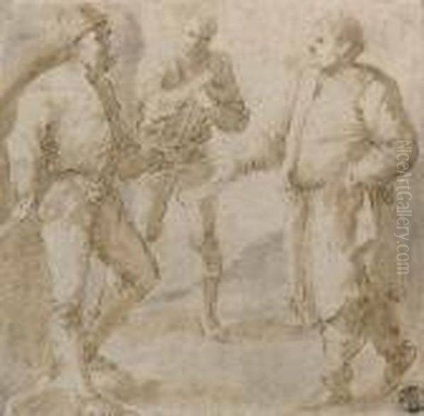 Three Men In Conversation Oil Painting by Salvator Rosa