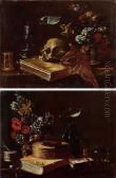 Vanitas Con Carte Da Gioco Oil Painting by Salvator Rosa