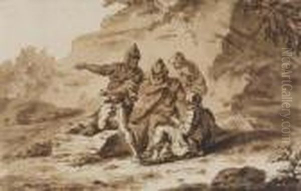 Soldiers Resting In A Landscape Oil Painting by Salvator Rosa