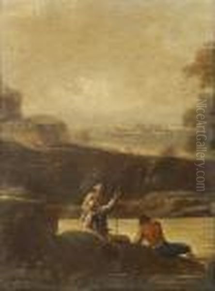 Figure Sul Tevere Vicino A Castel Sant'angelo Oil Painting by Salvator Rosa