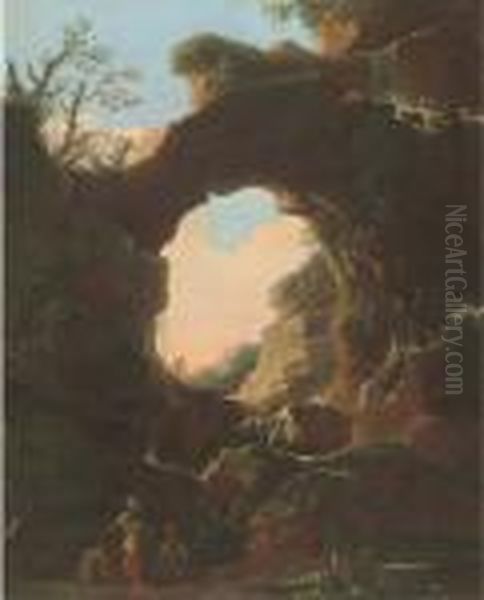 A Grotto With A Waterfall Oil Painting by Salvator Rosa