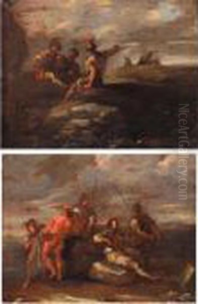 Italianate Landscapes With Soldiers Oil Painting by Salvator Rosa