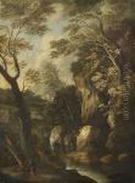 Bewaldete
 Gebirgslandschaft. Oil Painting by Salvator Rosa