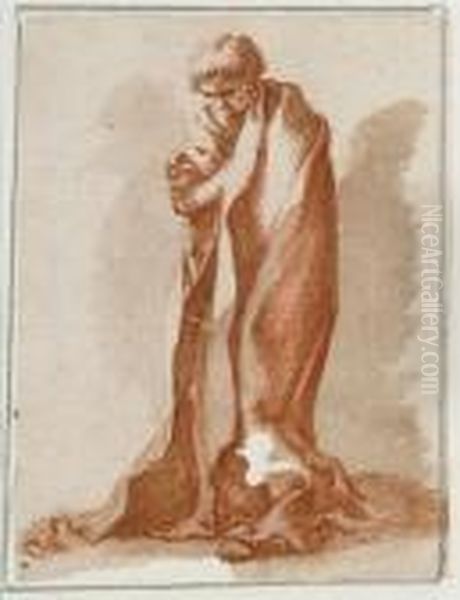 Pen And Brown Ink And Grey Wash Over Red Chalk, Laid Down, With Irregular Lower Edge Oil Painting by Salvator Rosa