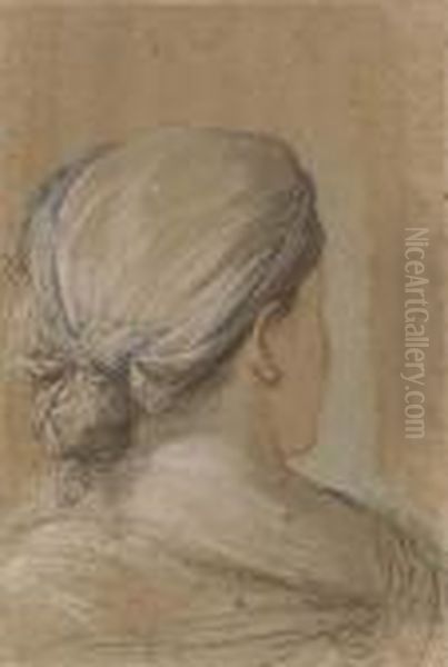 A Woman, Bust-length, Seen From Behind En Profil Perdu Oil Painting by Salvator Rosa