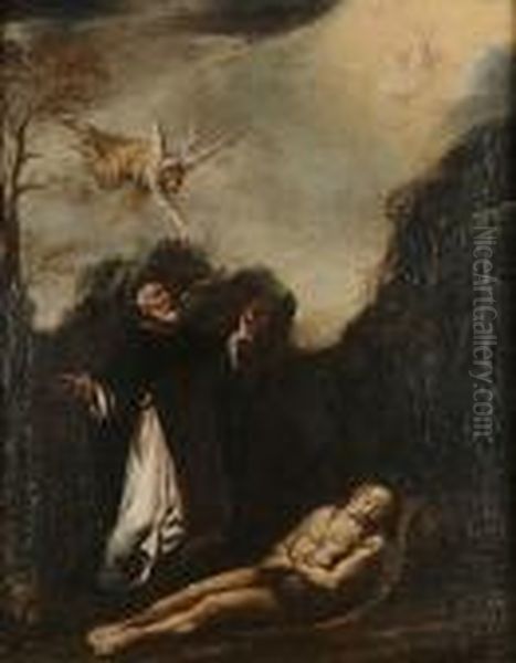 St Anthony With St Paul The Hermit Oil Painting by Salvator Rosa