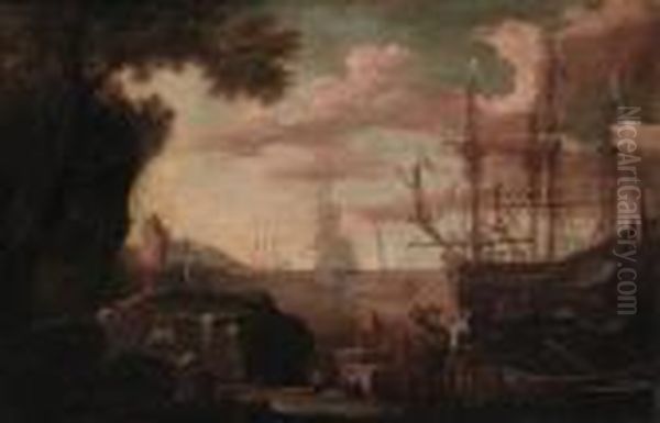 Mediterranean Harbours With Shipping Oil Painting by Salvator Rosa