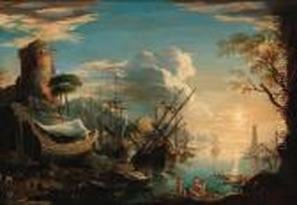 Marina Del Porto Oil Painting by Salvator Rosa