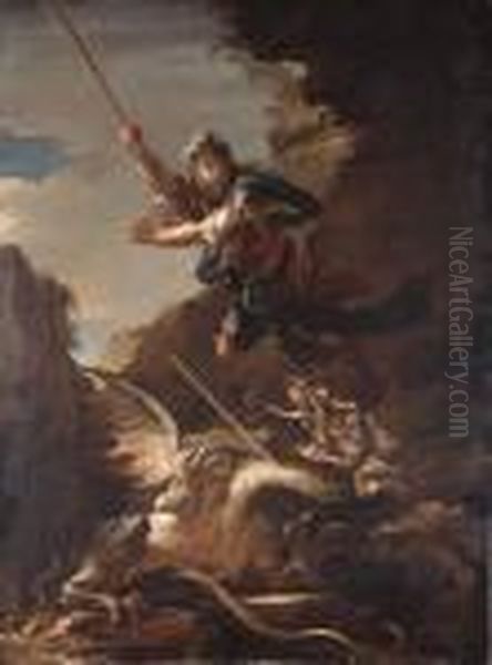 Saint George And The Dragon Oil Painting by Salvator Rosa