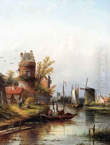 Vue De Buiksloot Pres D'Amsterdam Oil Painting by Jan Jacob Coenraad Spohler