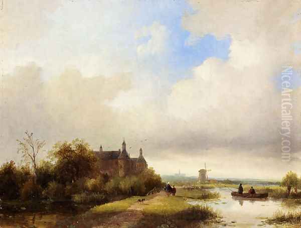 Travellers On A Path, Haarlem In The Distance Oil Painting by Jan Jacob Coenraad Spohler