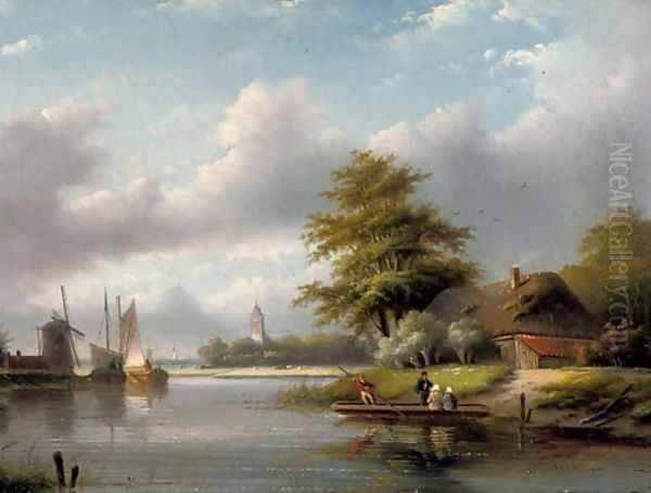 A river crossing in summer Oil Painting by Jan Jacob Coenraad Spohler