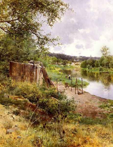 On The River Bank Oil Painting by Emilio Sanchez-Perrier