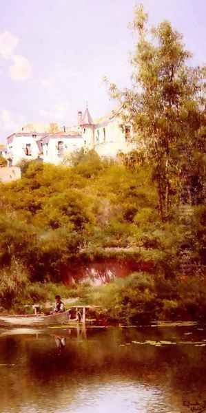 Boating At The Edge Of The Town Oil Painting by Emilio Sanchez-Perrier