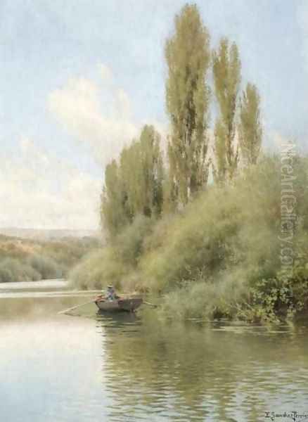 An elegant lady in a rowing boat (Un paseo en barca) Oil Painting by Emilio Sanchez-Perrier