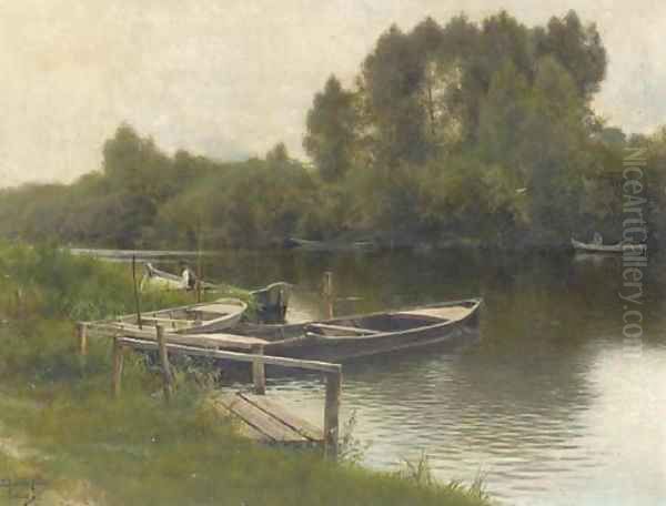 A River Landscape in Pontoise Oil Painting by Emilio Sanchez-Perrier