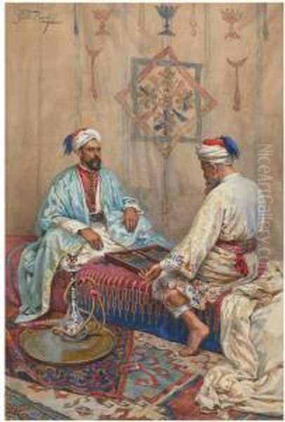 A Game Of Tavli Oil Painting by Giulio Rosati