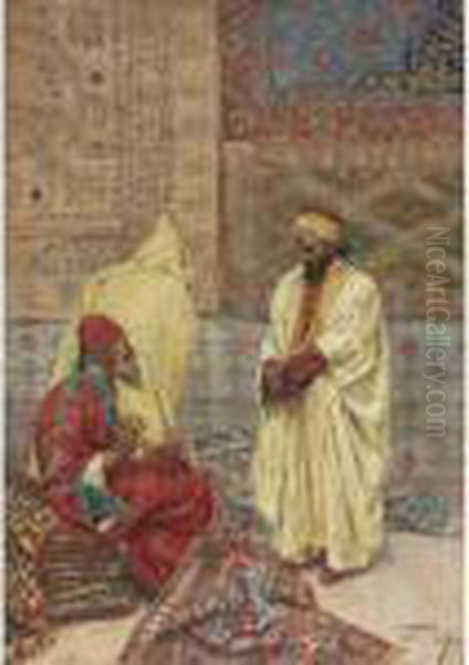 The Carpet Bazaar Oil Painting by Giulio Rosati