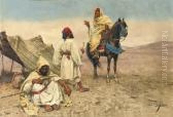 A Desert Encampment Oil Painting by Giulio Rosati