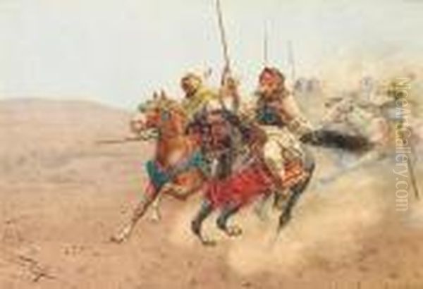 A Charge In The Desert Oil Painting by Giulio Rosati